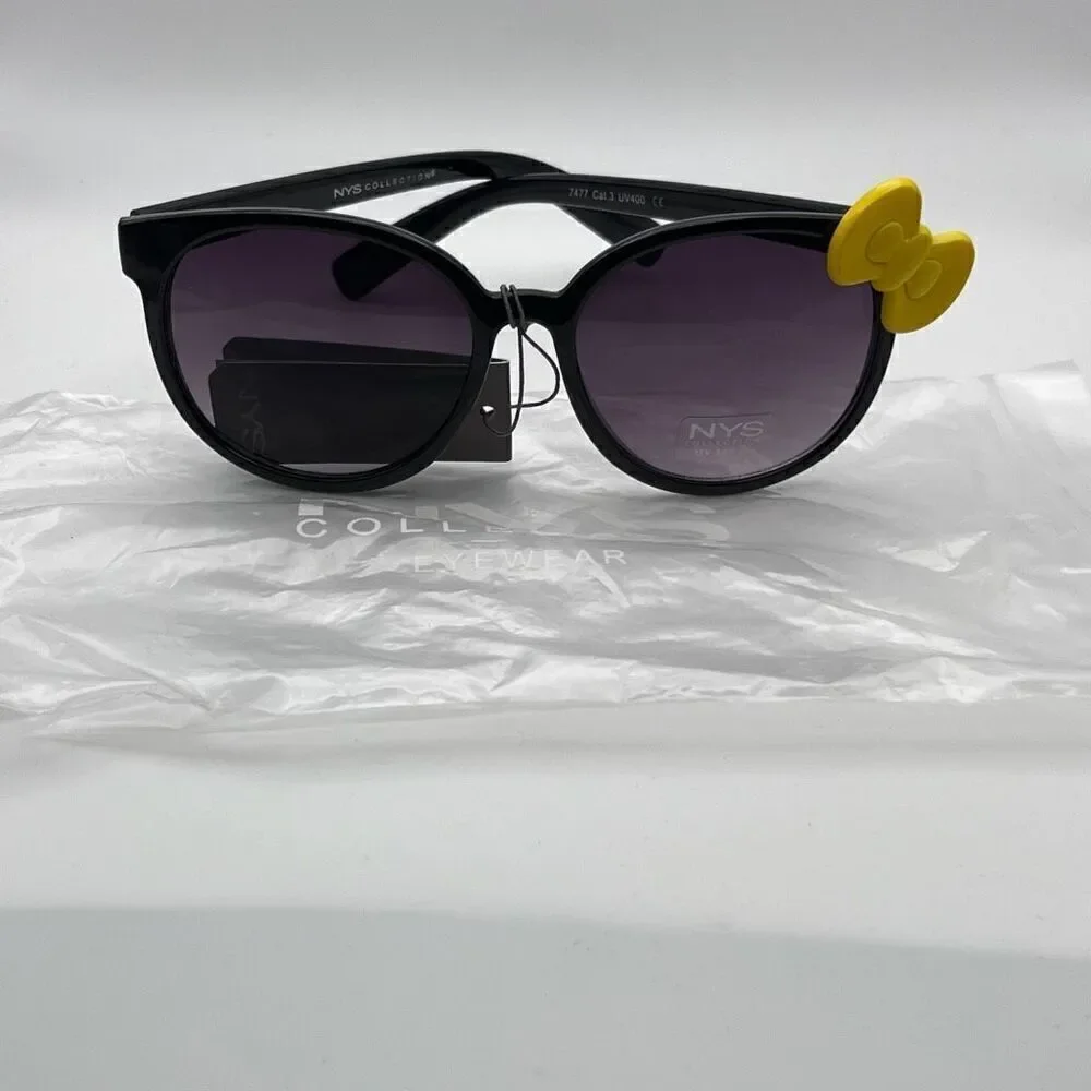 NYS Colllection Womens Hello Kitty Ribbon 100 UV Protection Sunglasses Black NWT